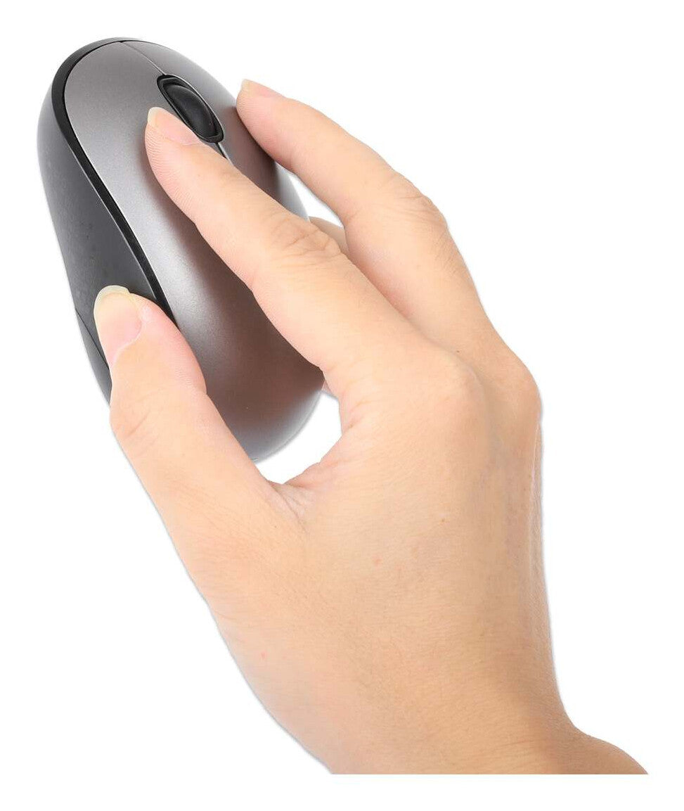 Manhattan Un solo receptor USB-A Nano para ambos, teclado inalámbrico con 12 teclas multimedia/función, mouse óptico ambidiestro con tres botones y rueda de desplazamiento, 1200 ppp, negro/plateado