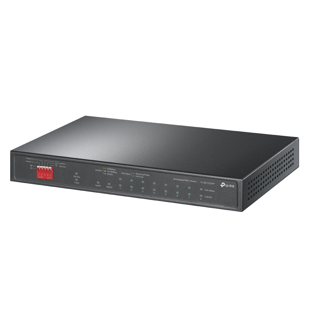 SWITCH | TP-LINK | TL-SG1210PP | SWITCH ESCRITORIO | GIGABIT | 10 PUERTOS | 6 PTOS POE+ | 2 PTOS POE++ | OMADA | ALCANCE HASTA 250M | PLUG AND PLAY