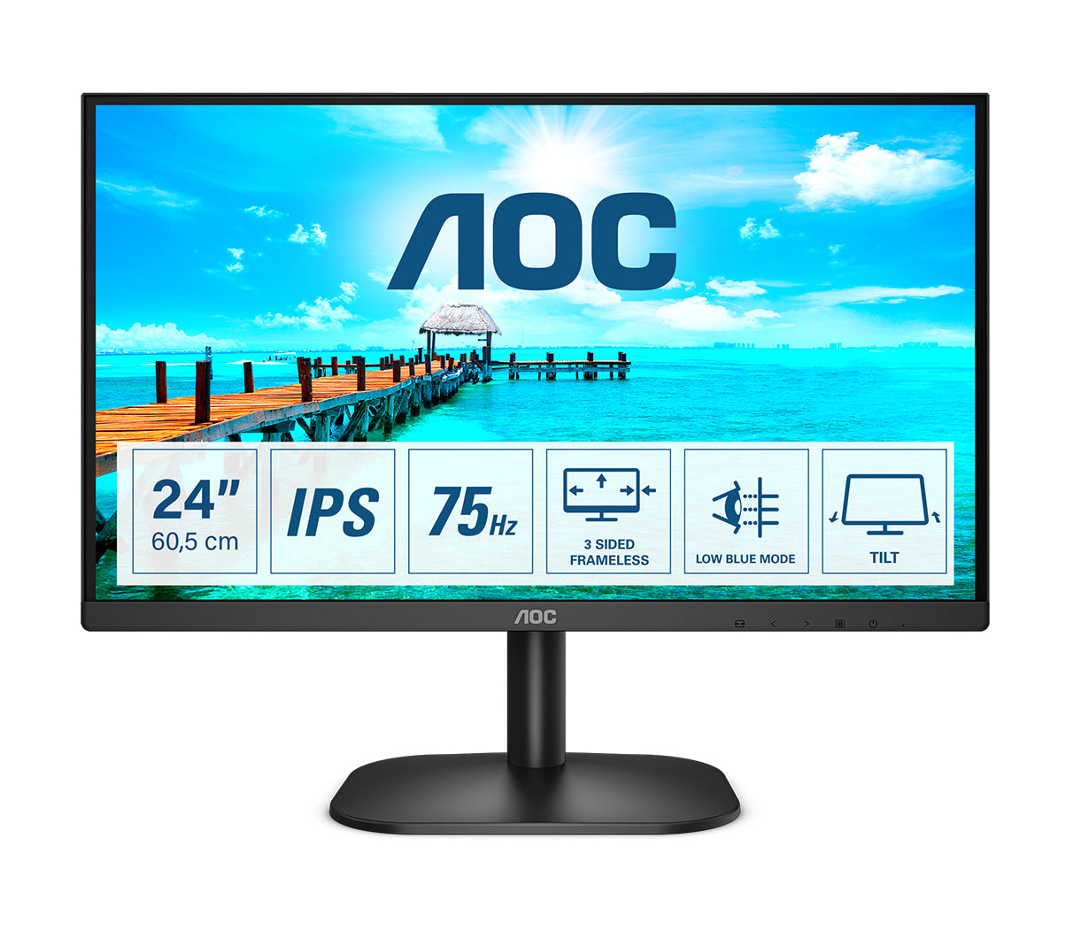Monitor LED de 23.8" VESA, Resolución 1920 x 1080 Pixeles, Entradas de Video VGA/HDMI. Panel IPS LCD Backlight LED. Ultra Delgado