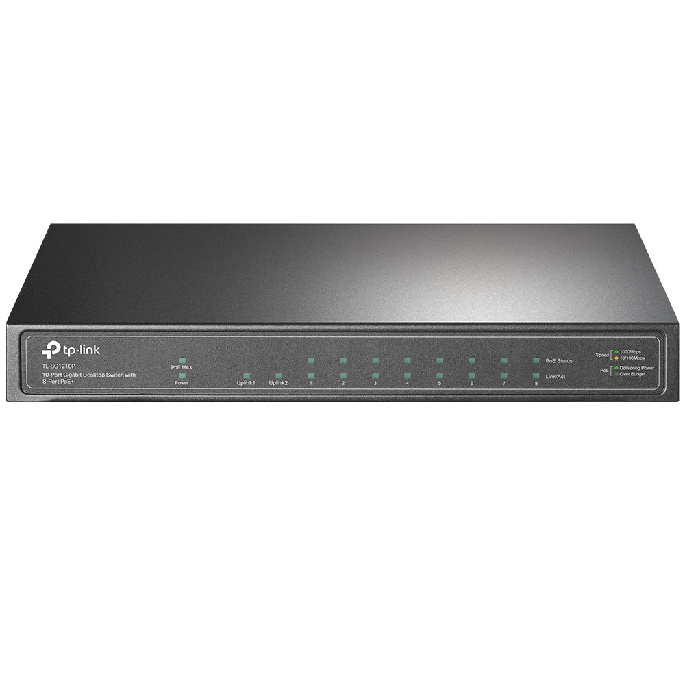 Switch de escritorio PoE+, no Administrable 8 puertos 10/100/1000 Mbps + 1 puertos 10/100/1000 Mbps (Uplink) + 1 puerto SFP, 63W