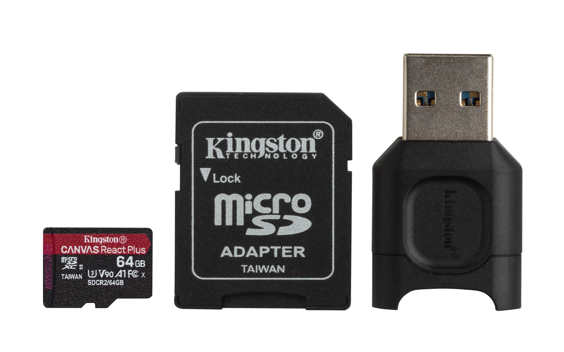 Tarjeta Micro SD Kingston Canvas React Plus 64GB micSDXC React+ SDCR2 285R UHS-II w/ADP+MLPM Reader