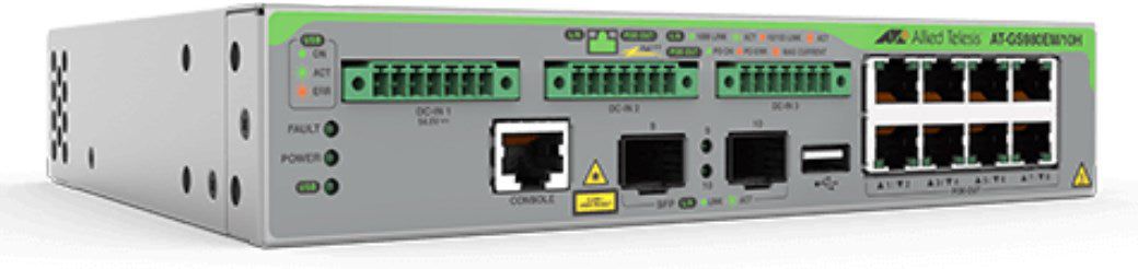 Switch Gigabit L3, 8 puertos 1000T PoE++, 2 puertos 100/1000X SFP, 3 puertos entrada DC