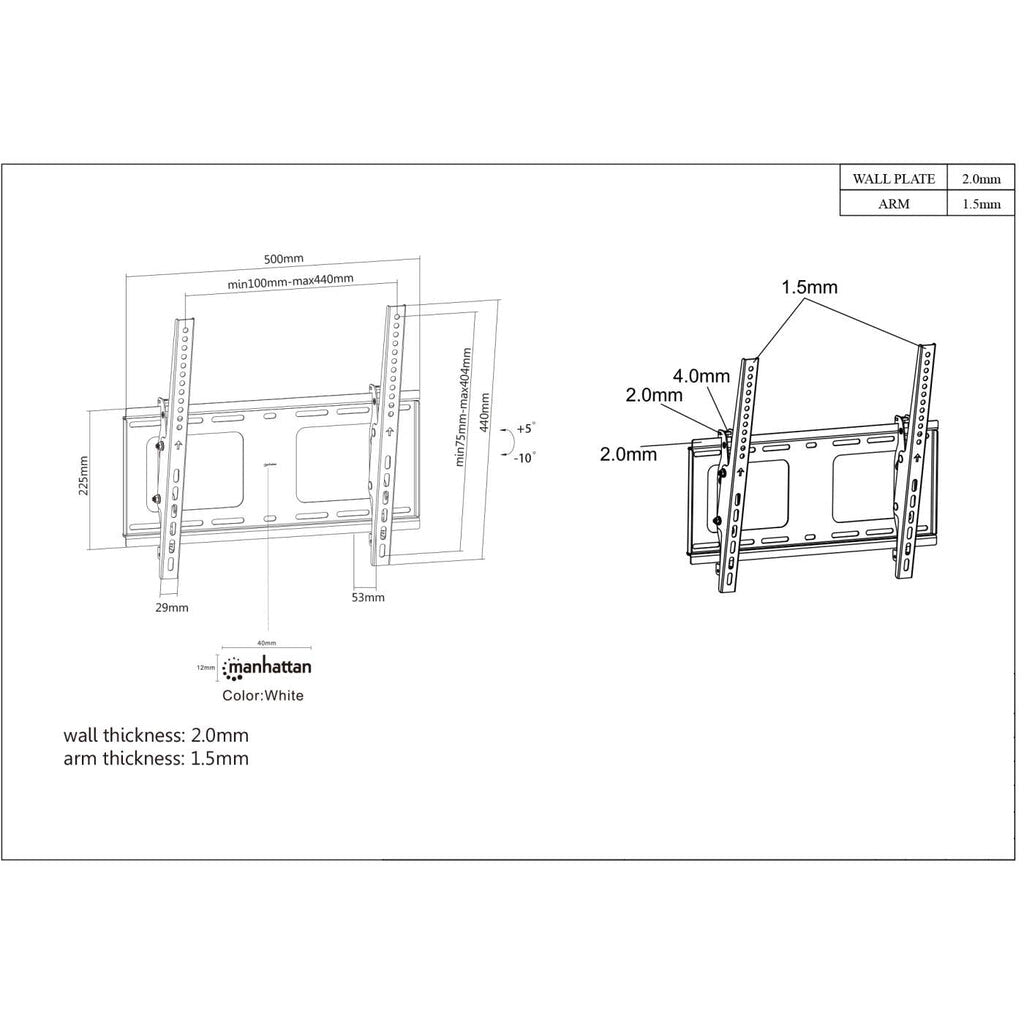 Manhattan Soporte para TV, de pared, con inclinación, pantallas planas de 32" a 55" de máximo 80 kg