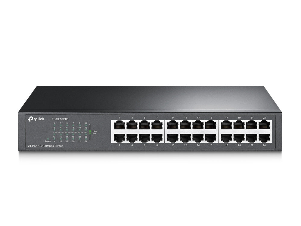 SWITCH |TP-LINK | TL-SF1024D | 24 PUERTOS RJ45 10/100 MBPS | NO ADMINISTRABLE | PARA ESCRITORIO O RACK DE 13 PULGADAS