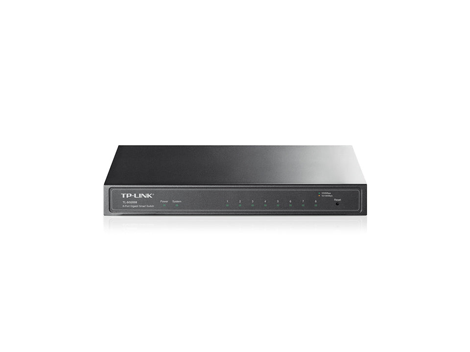 Switch Administrado Gigabit 8 Puertos / Omada SDN / 16 Gbps Capacidad Switching / Gestión Cloud y Local / VLAN / QoS / ACL / Sin Ventiladores / Montaje Pared-Escritorio