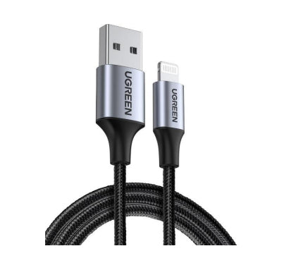 Cable USB-A a Lightning | 1 Metro (3.28 Pies) | Certificado MFi | Carga Rápida 5V/2.4 A | 480 Mbps | Conector C94 | Adecuado para iPhone, iPad y iPod | Protección Integrada | Caja de Aluminio | Nylon Trenzado | Color Negro
