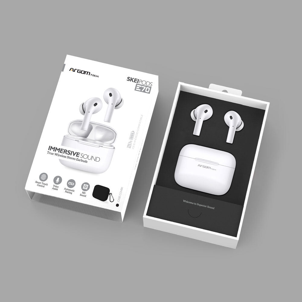 ArgomTech ARG-HS-5070PK audífono y auriculare Auriculares True Wireless Stereo (TWS) Intra auditivo Llamadas/Música Bluetooth Blanco