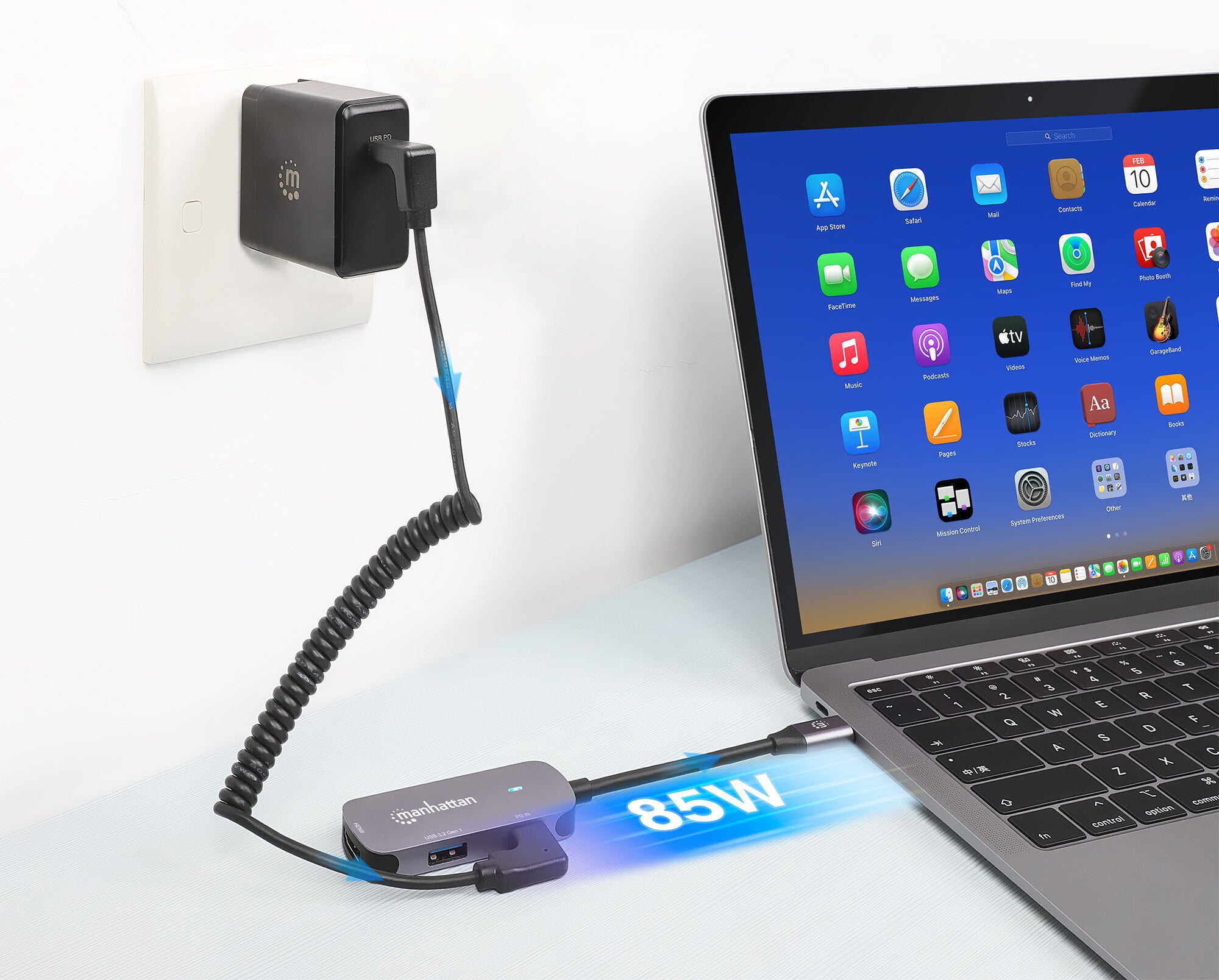 Manhattan 190299 base para laptop o replicador de puertos Alámbrico USB 3.2 Gen 1 (3.1 Gen 1) Type-C Plata