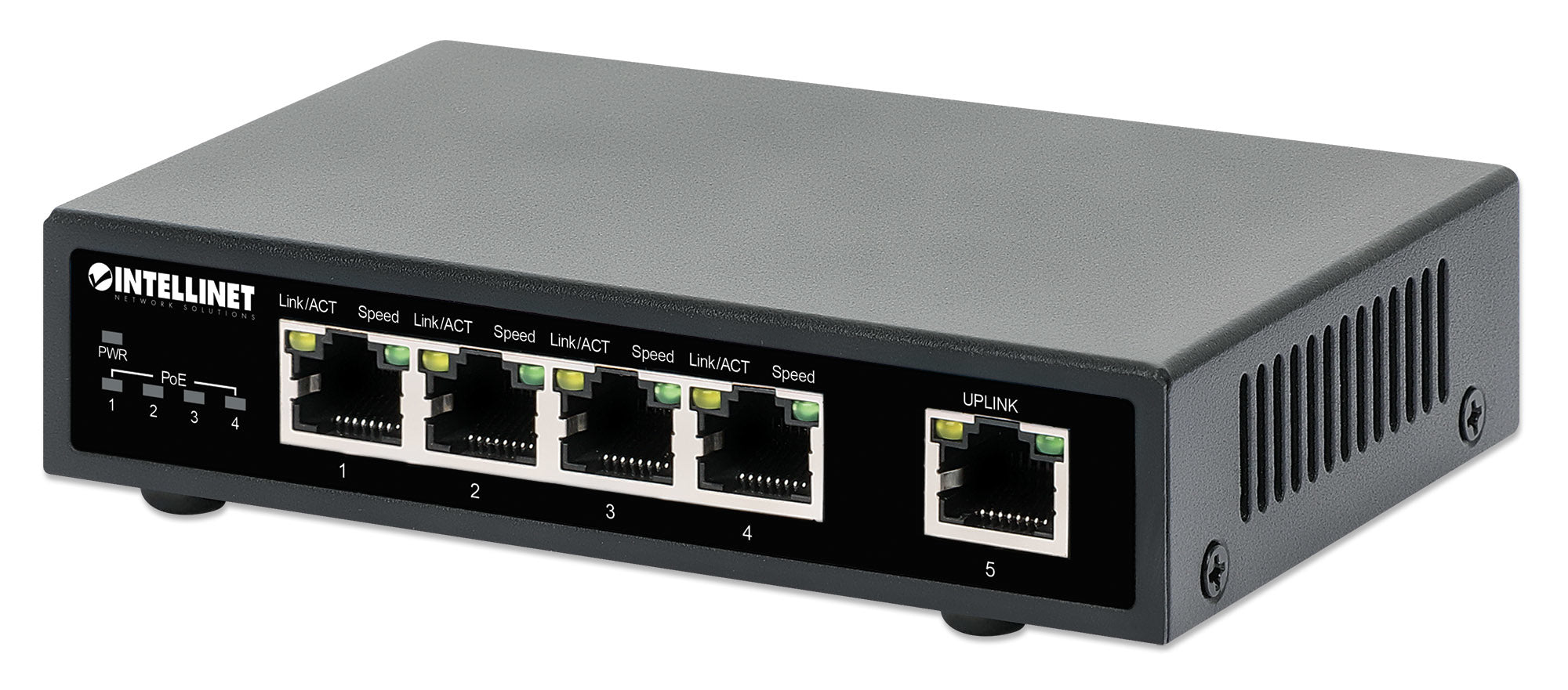 Switch Intellinet PoE+ con 5 Puertos Gigabit Color Negro