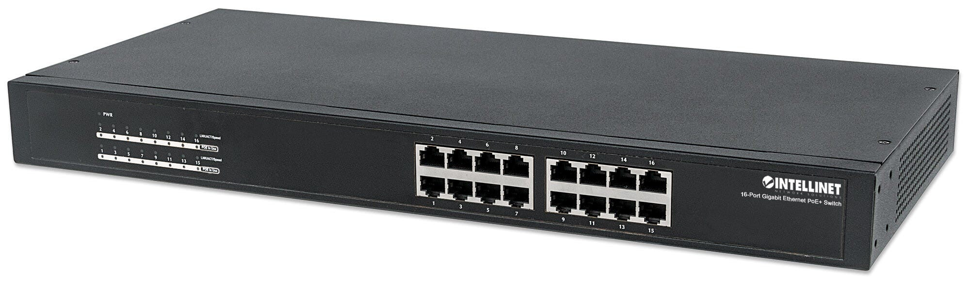 Intellinet 560993 dispositivo de redes No administrado L2 Gigabit Ethernet (10/100/1000) Energía sobre Ethernet (PoE) 1U Negro