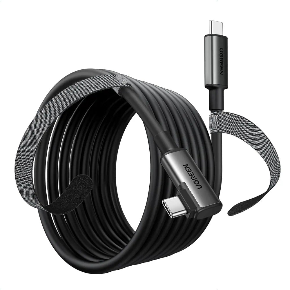 Cable USB-C a USB-C (Cable Link) | 5 metros (16 pies) |  Transferencia de Alta Velocidad | Carga Rápida | Un Extremo Angulado | Caja de Aluminio | Nylon Trenzado.