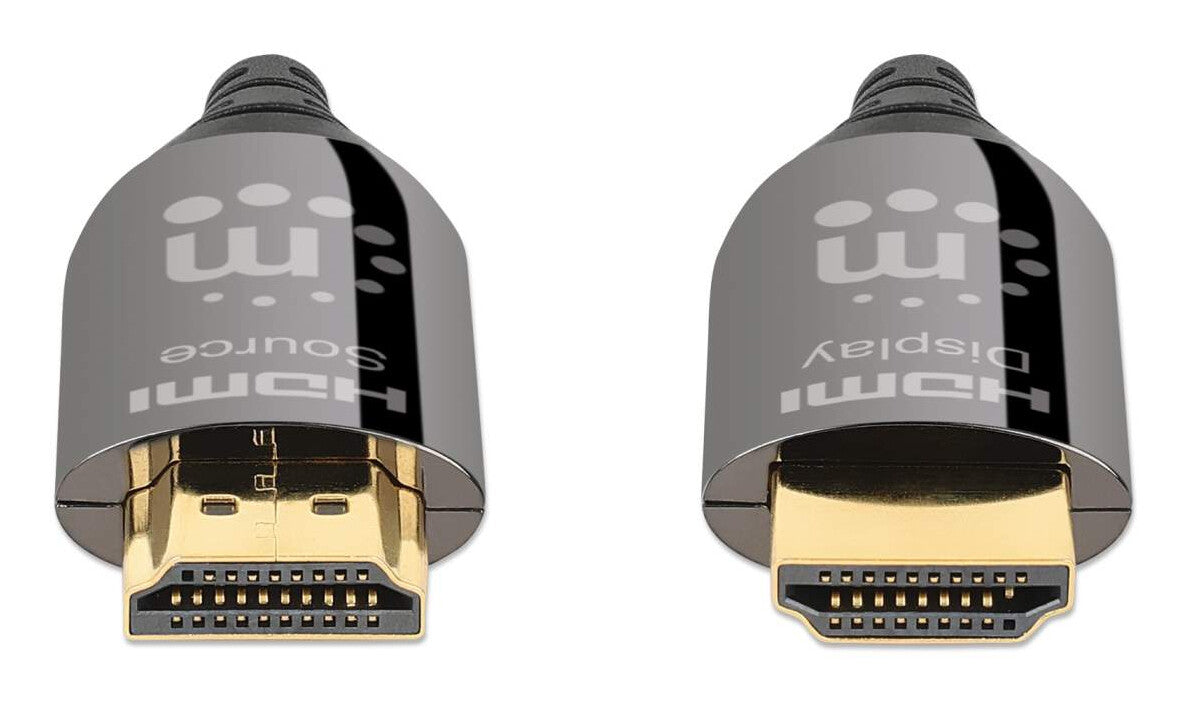 Manhattan AOC (Cable Óptico Activo) HDMI macho a macho, 15 m (50 pies), con clasificación CMP/CPR, compatible con 4K@120Hz, 48G, HDR dinámico, HEC, eARC, contactos chapados en oro, negro Número de modelo: 356152