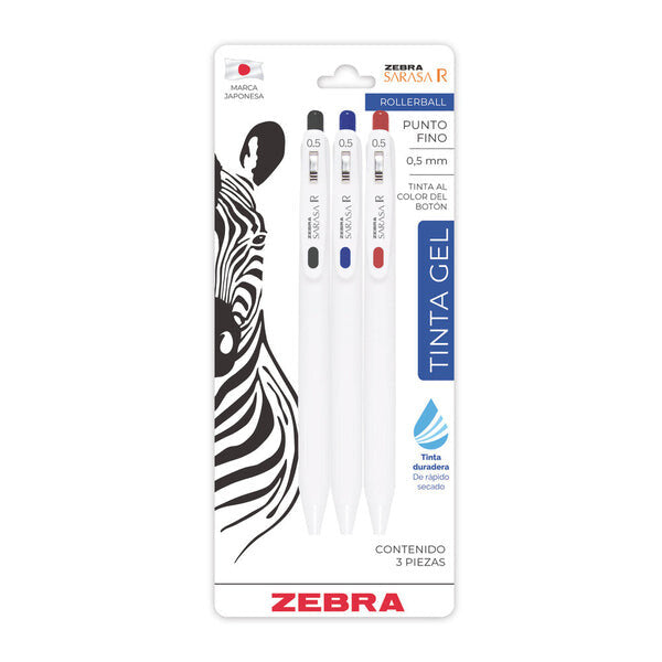 Zebra Sarasa R Pluma de gel retraíble Negro, Azul, Rojo 3 pieza(s)