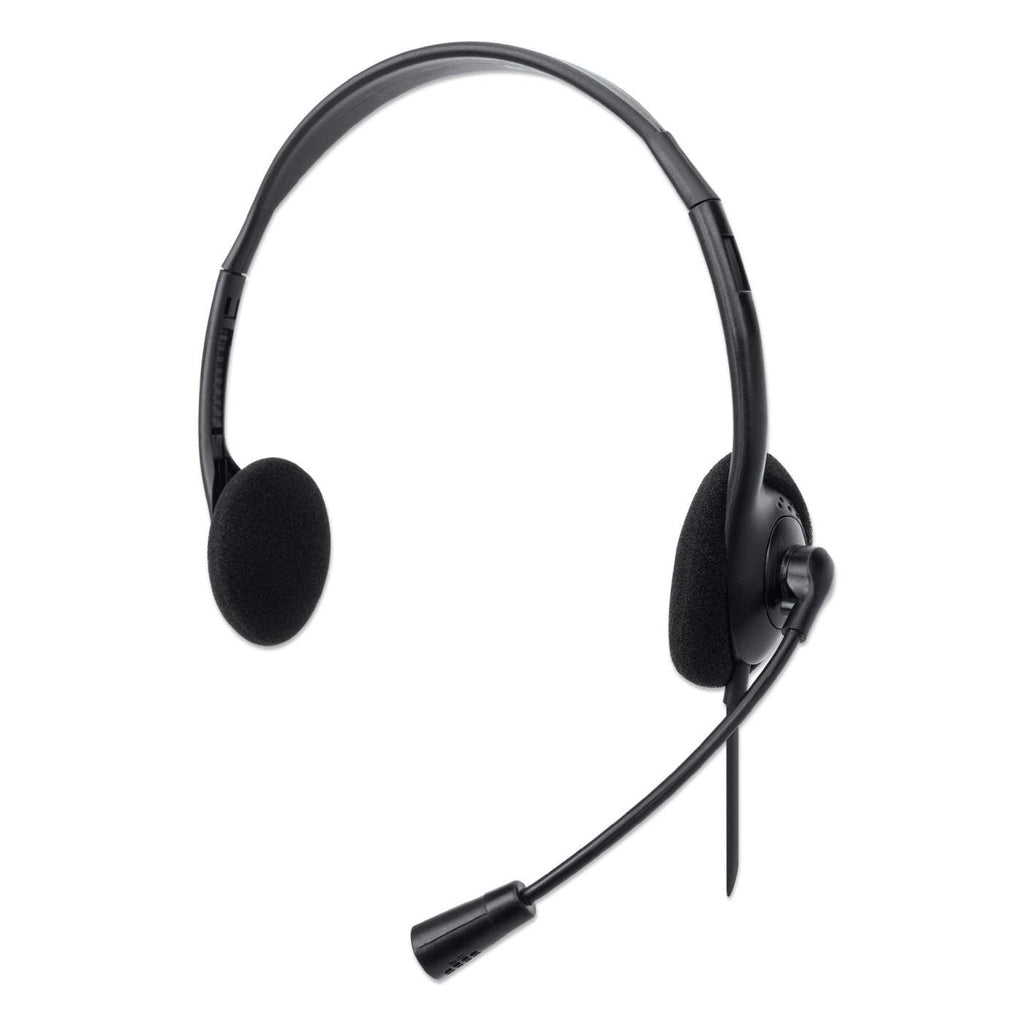 Manhattan Stereo Headphones with Adjustable Microphone, USB, Black