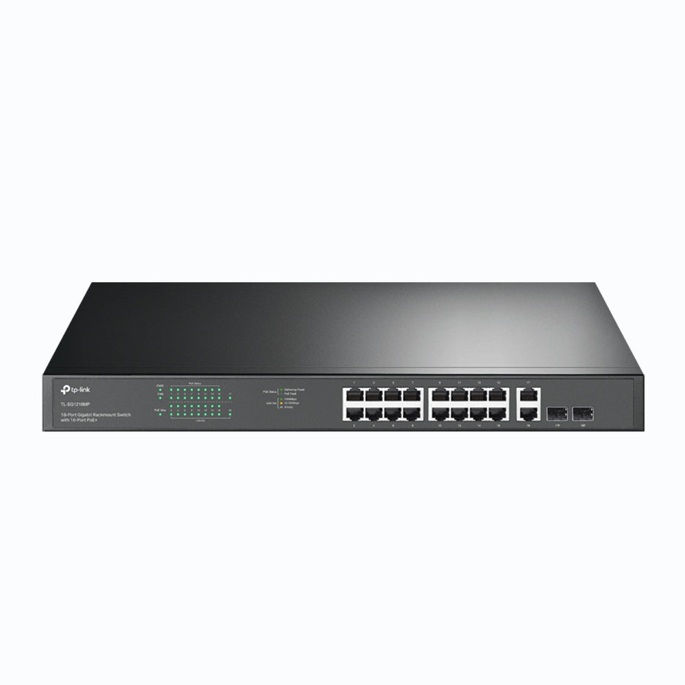 Switch no administrable de 16 puertos 10/100/1000Mbps y PoE af/at, 2 puertos SFP hasta 250W.