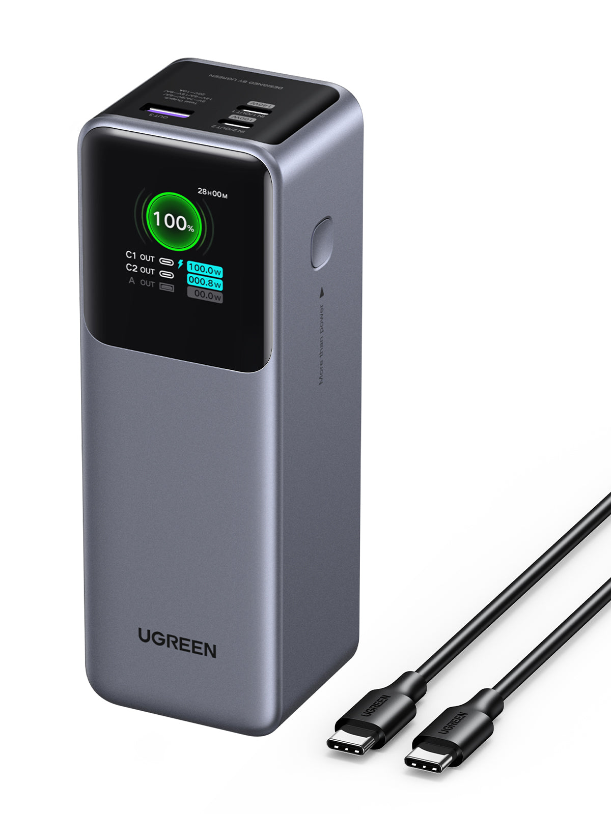 Power Bank de 25000mAh | 3 Salidas 200W Max. | USB-A + 2 USB-C | PD 3.0, QC3.0 | FCP | SCP | Pantalla Inteligente | Carcasa Ignifuga | Color Gris | Incluye Cable USB de 50cm | Carga tu Laptop de Manera Segura.