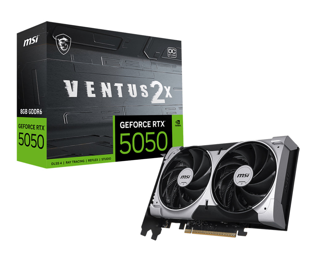 TARJETA DE VIDEO MSI RTX 5050 8G VENTUS 2X OC PCIE 4 X 8/8GB/GDDR6/ESTANDAR/2HDMI/1XDP/DL-DVI-D X 1GAMA MEDIA /GAMER