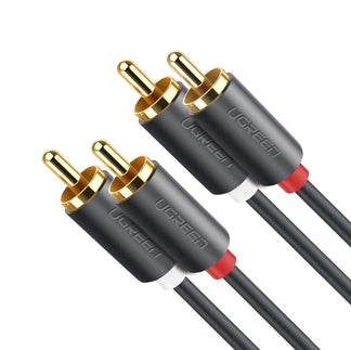 Cable de Audio 2 RCA Macho a 2 RCA Macho / 5 Metros (16.40 Pies) / Color Negro / Alta Calidad / Anillos de Goma para Asegurar un Agarre Firme al Instalar o Quitar el Cable
