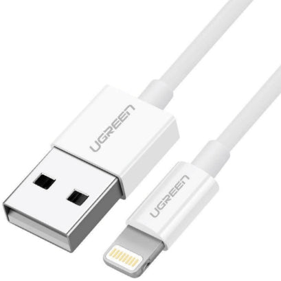 Cable USB-A a Lightning | 1 Metro | Certificado MFi | Carga Rápida 5V/2.4 A| 480 Mbps | PD | Conector C89 | Adecuado para iPhone, iPad y iPod | Protección Integrada | Caja de ABS | Cubierta de TPE | Color Blanco.