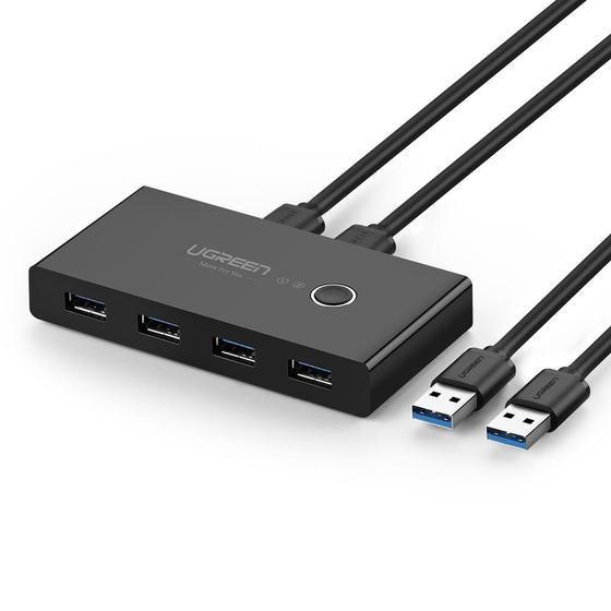 Conmutador USB para Compartir 4 Puertos USB 3.0 a 2 PC Ìs | Cambio Mediante Botón | Incluye Dos Cables USB de 1.5 m | ABS | Permite que 2 Usuarios Compartan 4 Dispositivos Periféricos USB3.0, como una impresora, un escáner, etc.