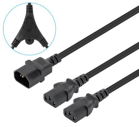 CABLEDECORRIENTE/MANHATTAN/157469/DE ALIMENTACIÓN DIVISOR EN Y, UN CONECTOR C14 A 2 X C13, 1.8 M