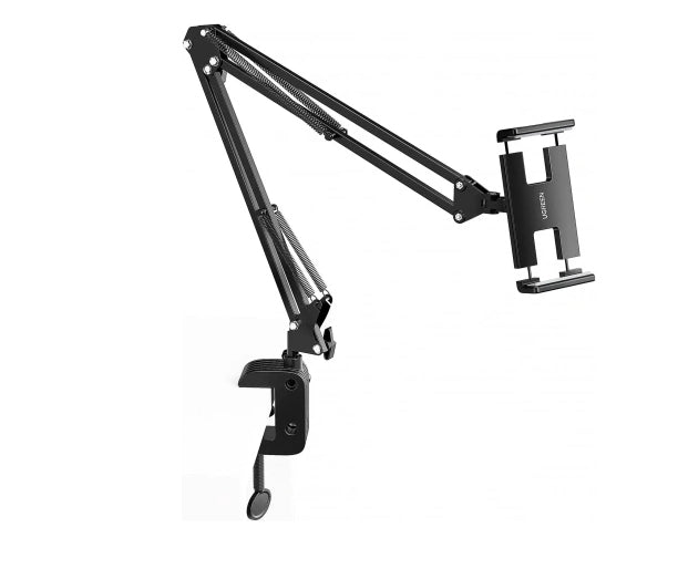 Soporte para Tableta con Brazo tipo Perezoso / Brazo Ajustable y Cabezal de 360° / 3 Perillas de Ajuste / Soporta dispositivos de 4'' a 12.9'' de hasta 1.5 KG / ABS + Metal de Alta Calidad.