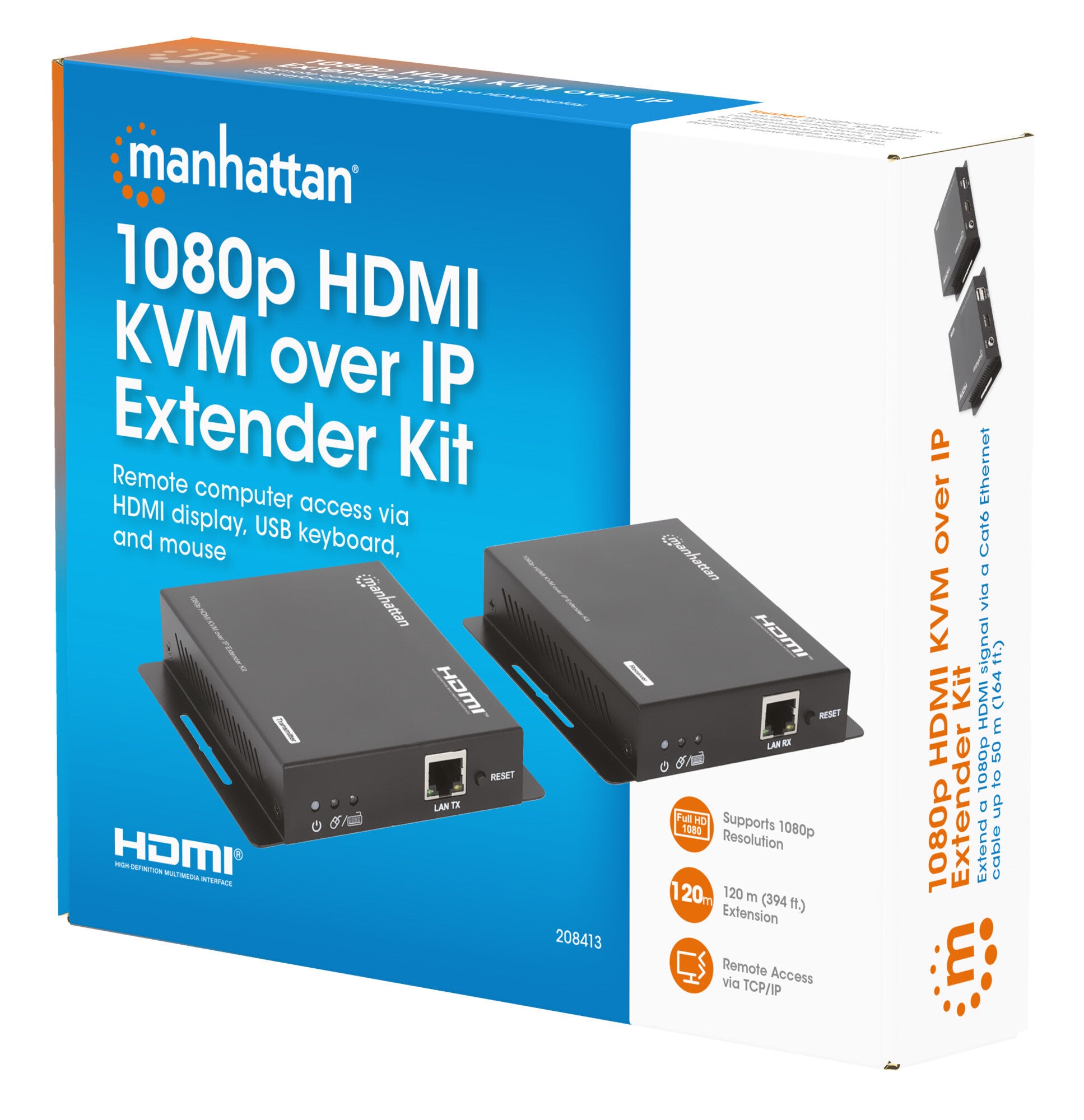 Manhattan 208413 extensor de audio/video Transmisor y receptor AV Negro