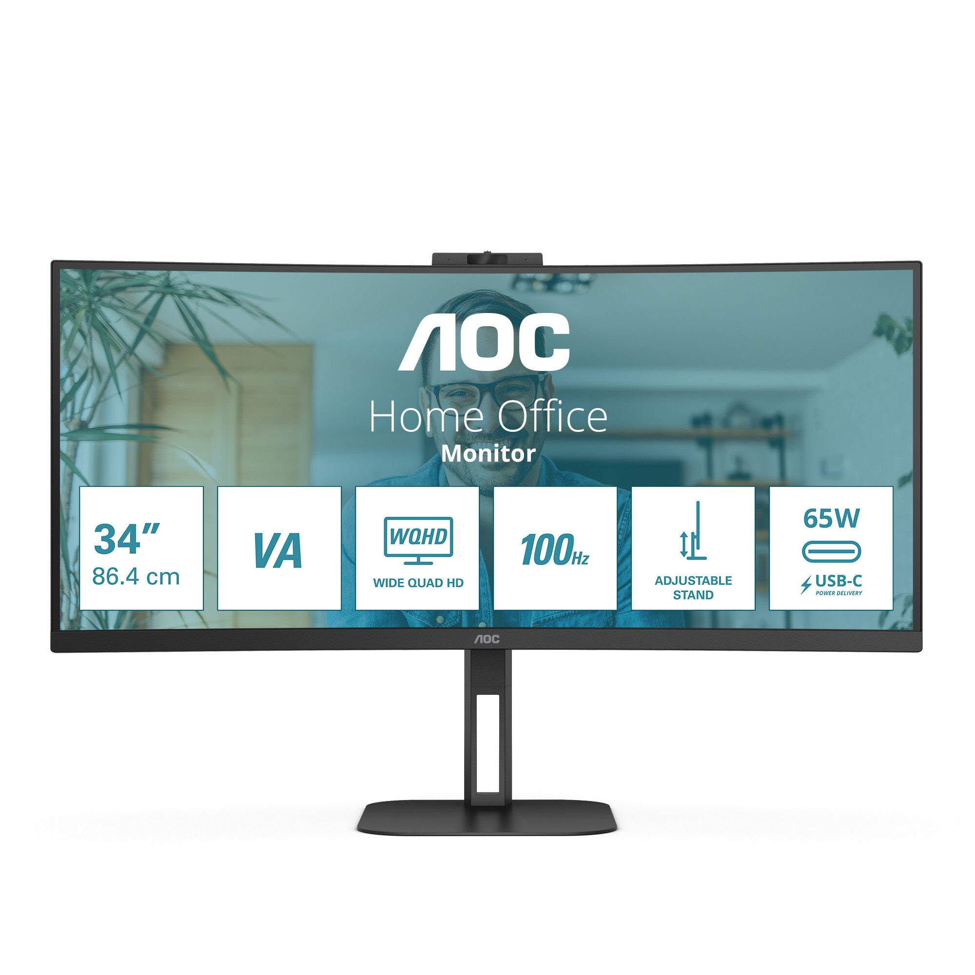 AOC V5 CU34V5CW monitor de computadora 86.4 cm (34") 3440 x 1440 Pixeles Wide Quad HD LED Negro