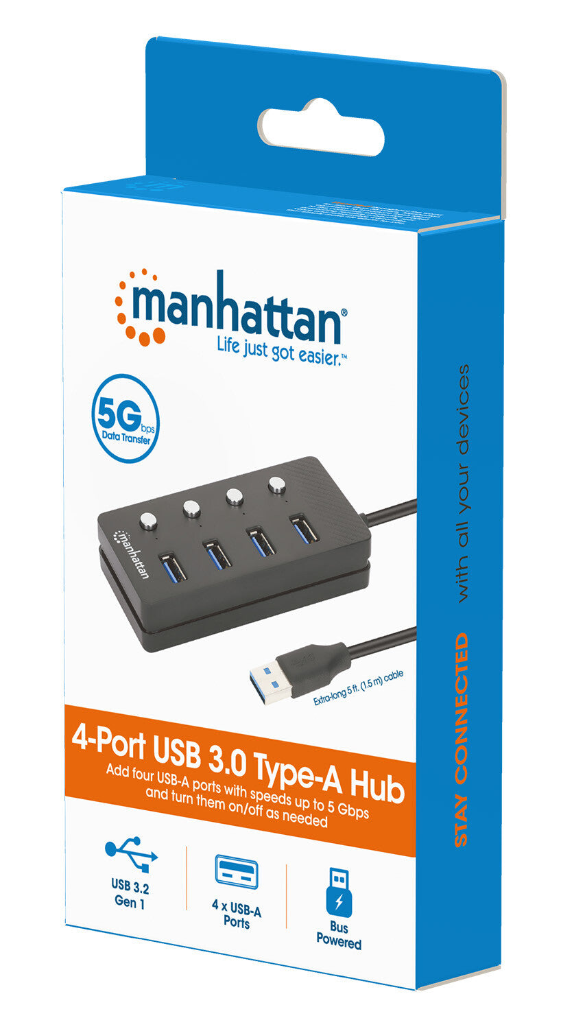 Manhattan 180887 base para laptop o replicador de puertos USB 3.2 Gen 1 (3.1 Gen 1) Type-A Negro