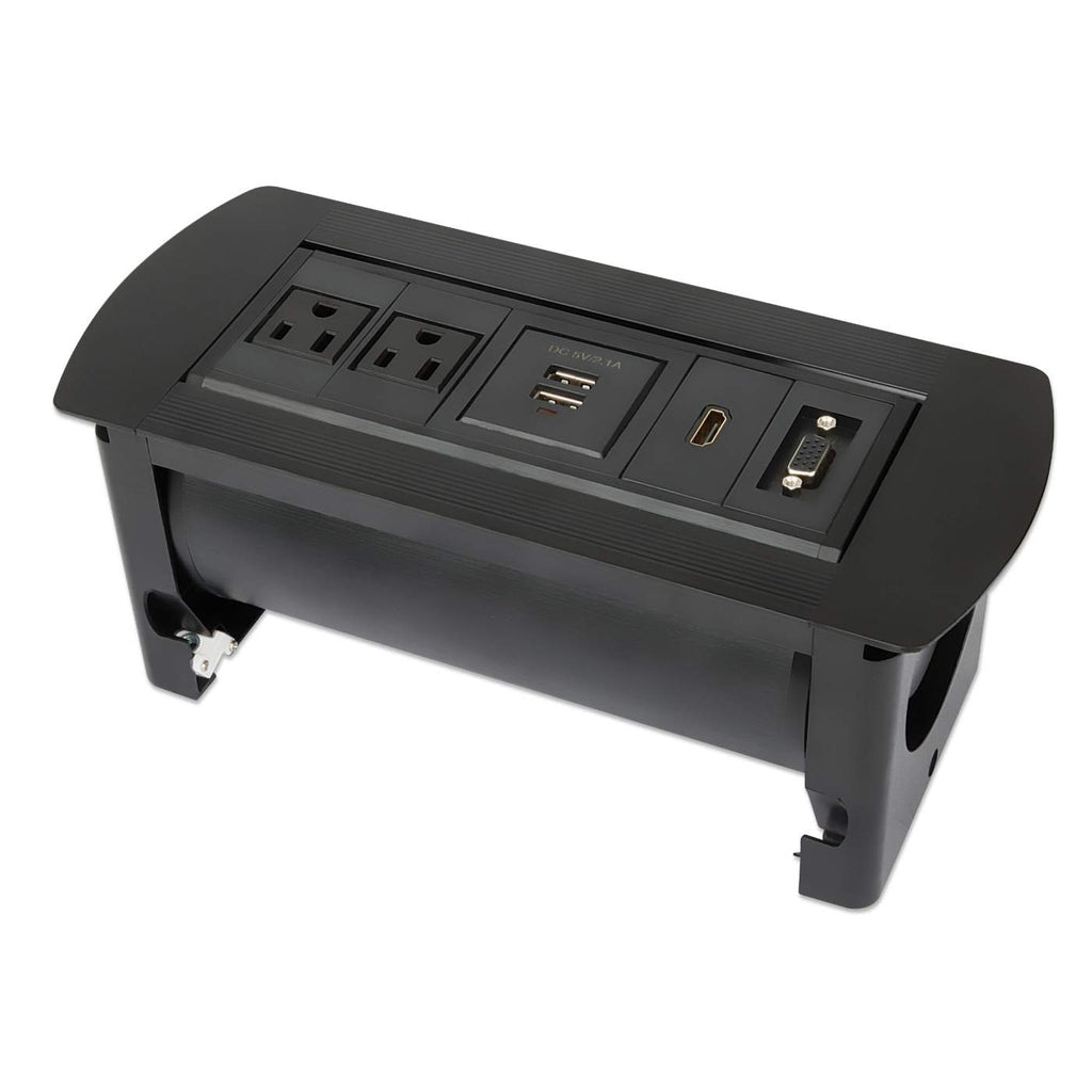 Manhattan Tabletop Connection Box with USB/HDMI/VGA Outlets, Black