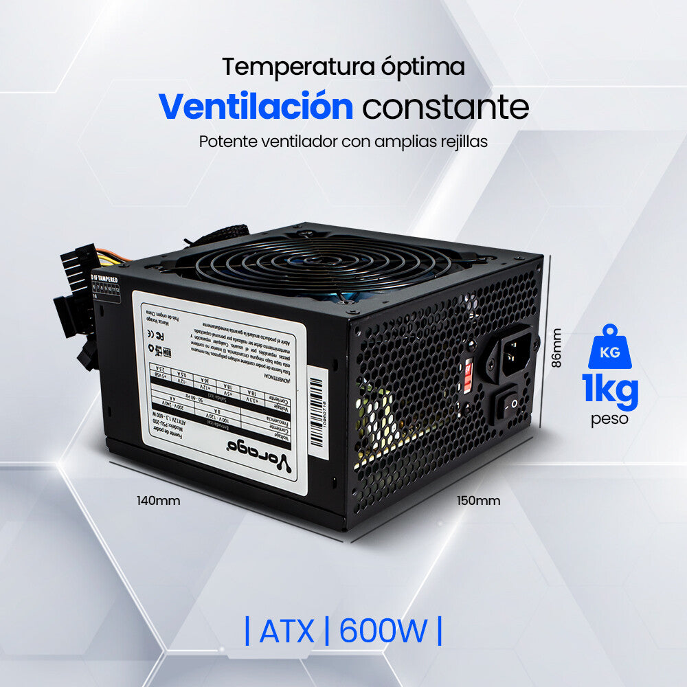 Vorago PSU-200 unidad de fuente de alimentación 600 W 20+4 pin ATX ATX Negro