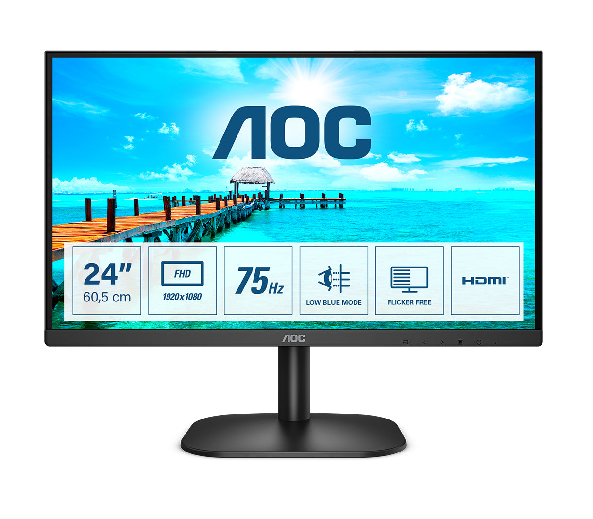 Monitor LED de 23.8" VESA, Resolución 1920 x 1080 Pixeles, Entradas de Video VGA/HDMI. Panel VA LCD Backlight LED. Ultra Delgado
