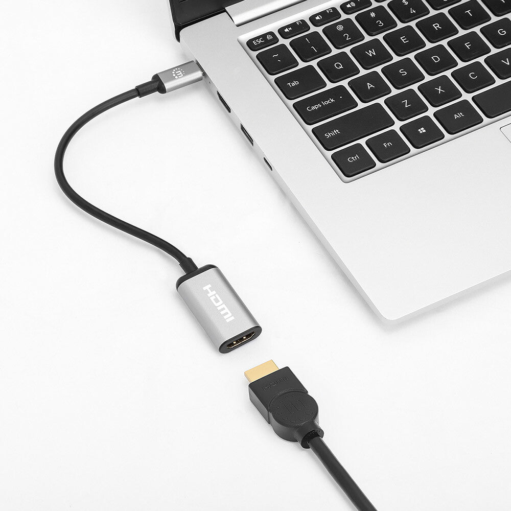 Manhattan 153706 adaptador de cable de vídeo 0.15 m USB Tipo C HDMI Tipo A (Estándar) Negro, Plata