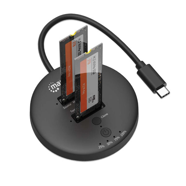 Manhattan Estación de acoplamiento y clonación de SSD M.2 NVMe. Base para duplicar o acceder a unidades M.2, con cable integrado USB-C SuperSpeed+ a 10 Gbps (USB 3.2 Gen 2), para unidades SSD 2230/2242/2260/2280/22110 con llave M o llave B+M, negro