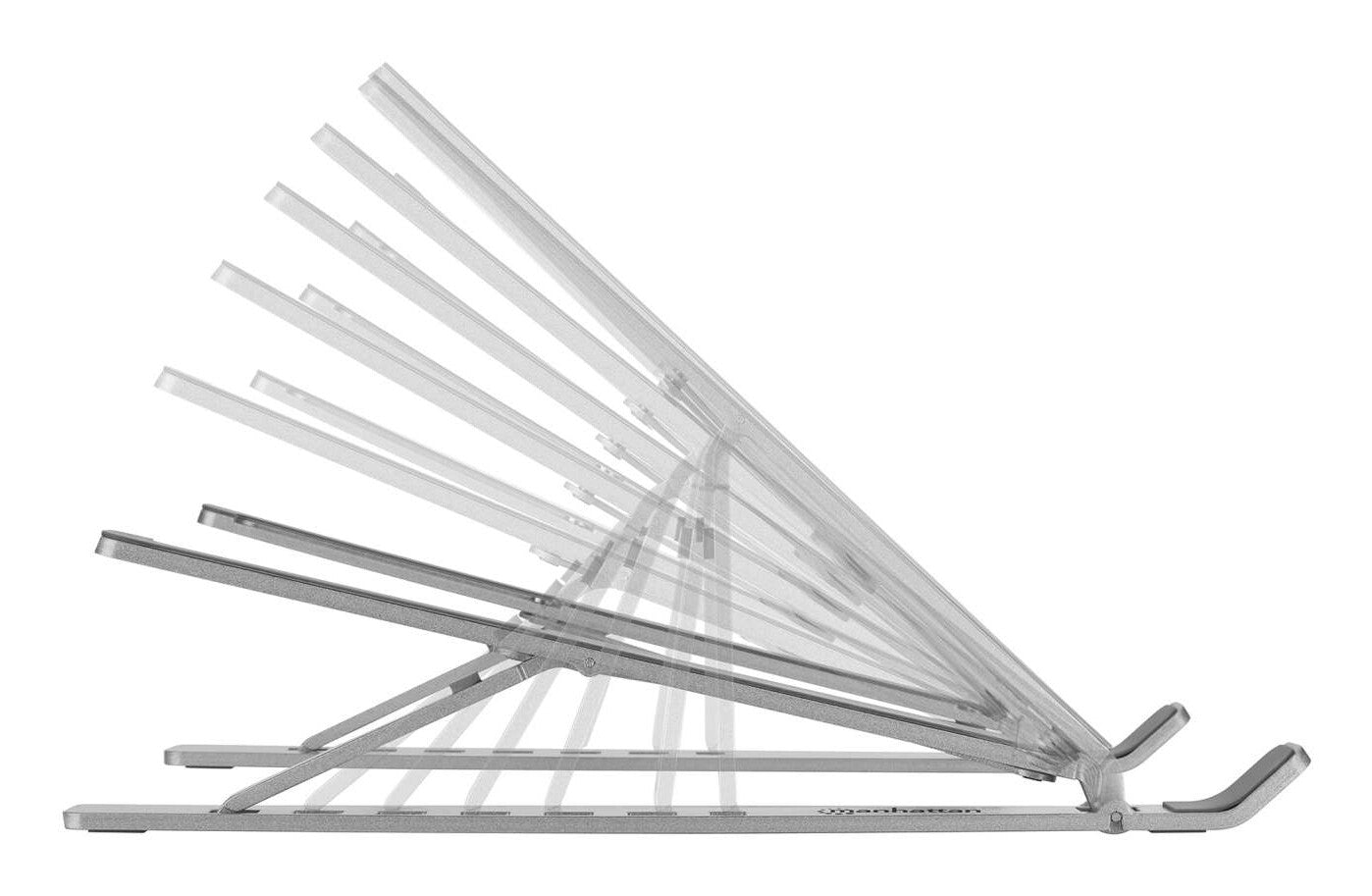 Manhattan Soporte ergonómico, plegable en siete posiciones, para laptops y otros dispositivos de hasta 15.6" y 5 kg (11 lbs.), ligero, aluminio de alta calidad, ventilado, color plateado