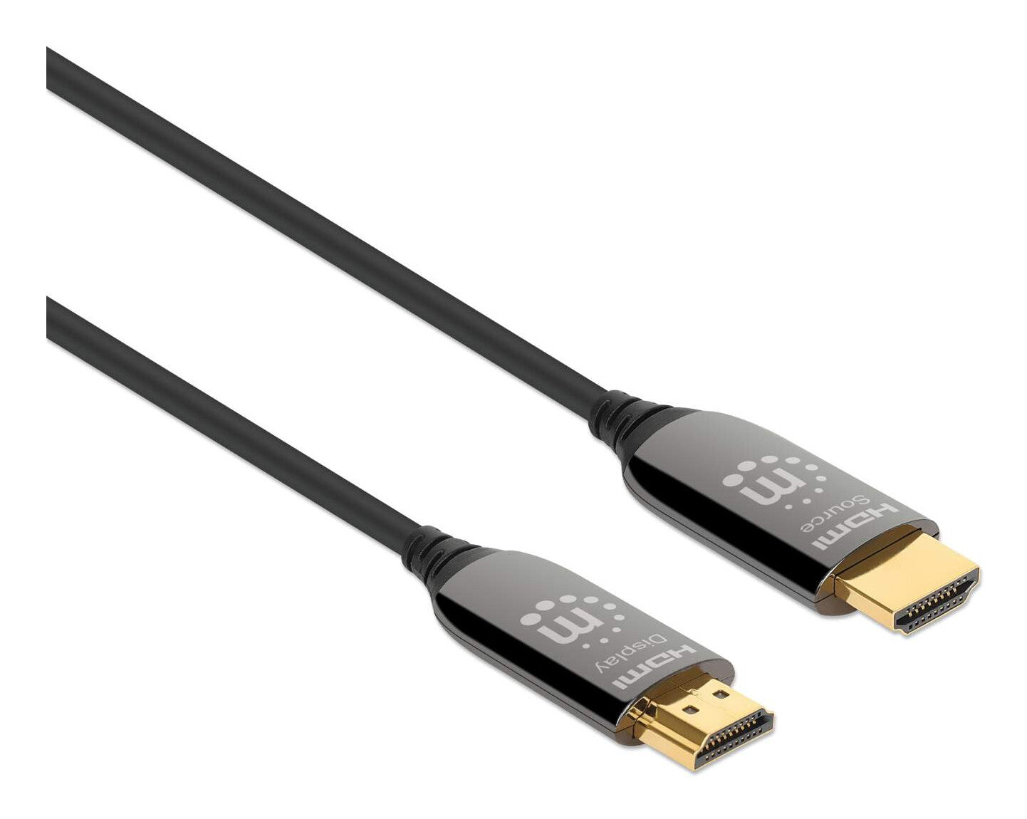 Manhattan AOC (Cable Óptico Activo) HDMI macho a macho, 15 m (50 pies), con clasificación CMP/CPR, compatible con 4K@120Hz, 48G, HDR dinámico, HEC, eARC, contactos chapados en oro, negro Número de modelo: 356152
