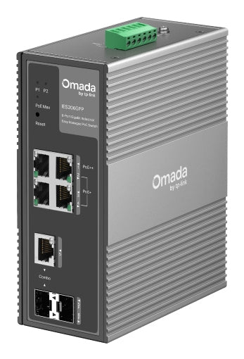Switch Industrial Easy Managed / 6 Puertos Gigabit (4 PoE) / 120W PoE Budget / IP40 / -40°C a 75°C / 6kV Protección Rayos / Cloud Management Omada / DIN-Rail