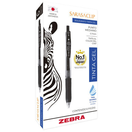 Boligrafo Zebra Sarasa Clip rollerball retractil punto mediano 0.7 tinta gel color azul caja c/6