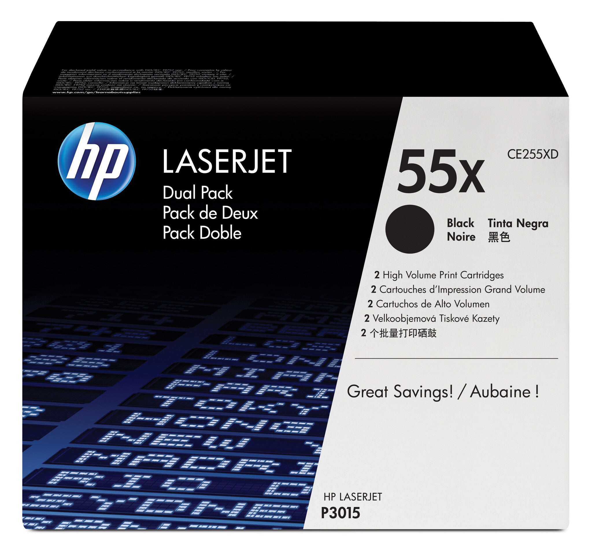 HP Paquete de 2 cartuchos originales de tóner negro de alto rendimiento 55X LaserJet
