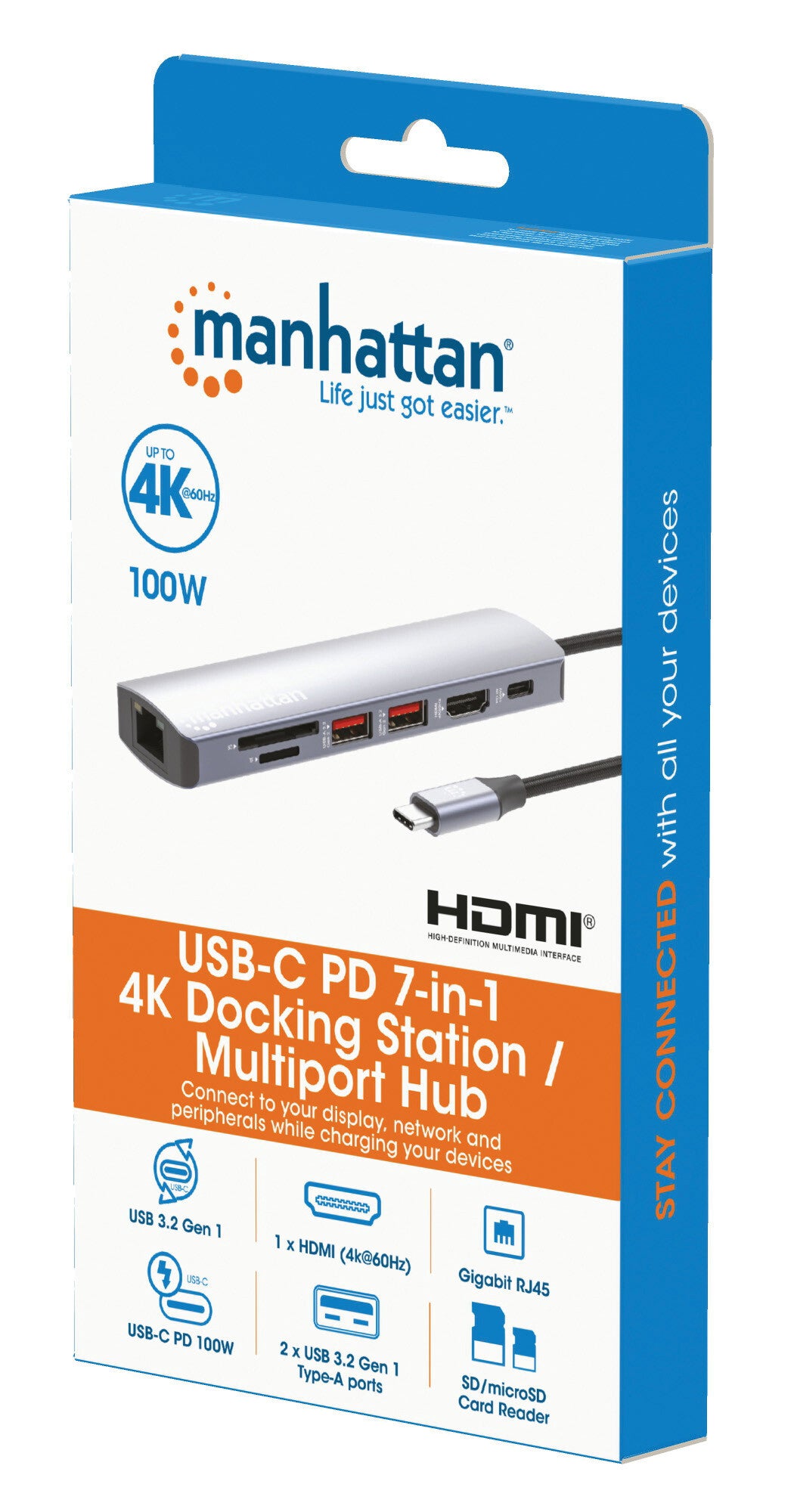 Manhattan Estación Docking USB-C con lector de tarjetas, 7 en 1