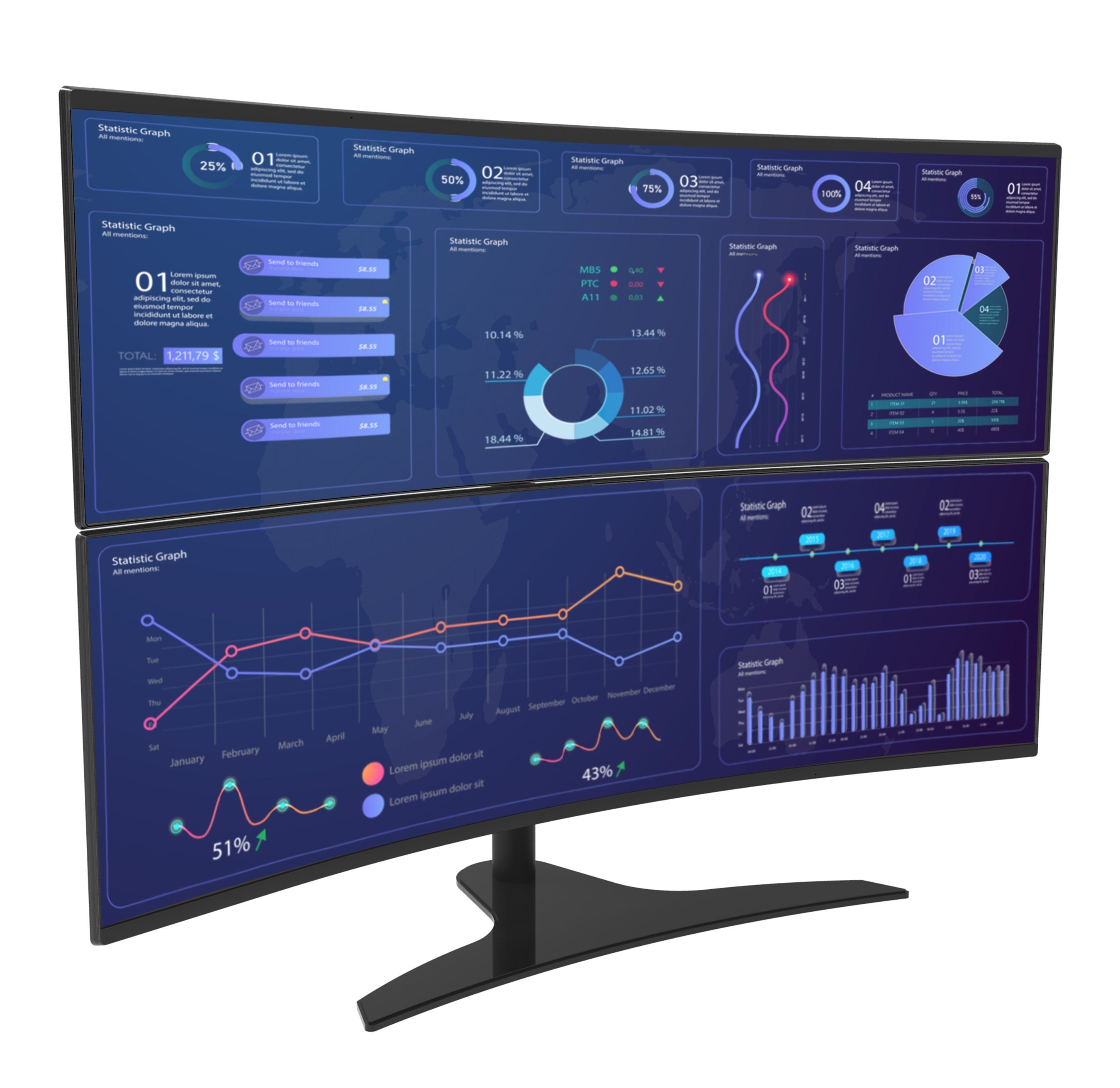 Soporte Peerless Escritorio 1x2 para Monitores Curvos de 24 a 49