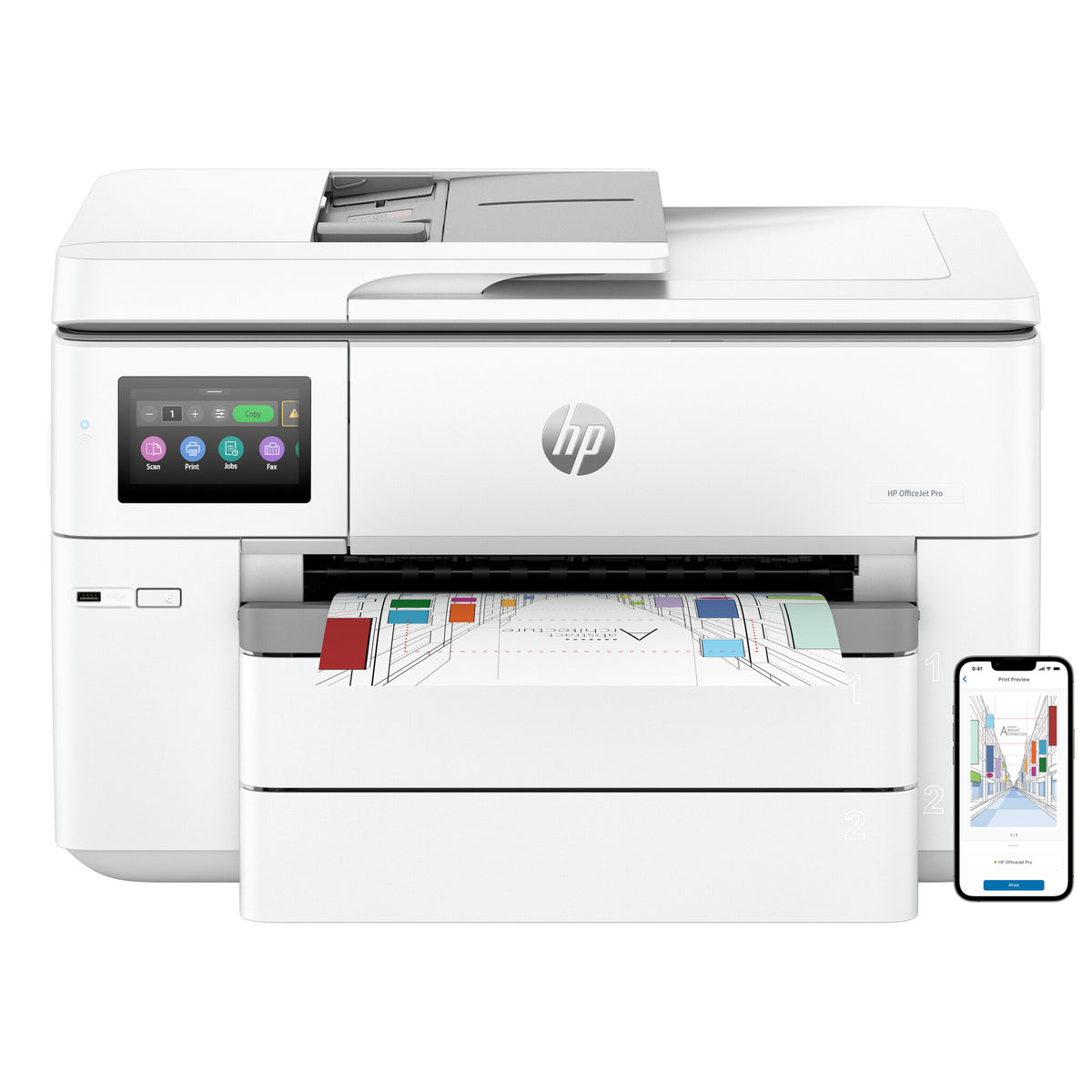 HP OfficeJet Pro 9730 Conexiones inalámbricas All-in-One Color Impresora, Impresión a doble cara; Copiadora, escáner