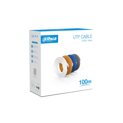 BOBINA UTP/ DAHUA/ PFM920I-5EU-U-100 / 100 MTS DE CABLE UTP CAT5E/ 100 COBRE/ COLOR BLANCO/ CUBIERTA RETARDANTE DE FLAMA CON CERTIFICACACION ANSI/ UL CM/ IDEAL PARA VIDEO Y REDES
