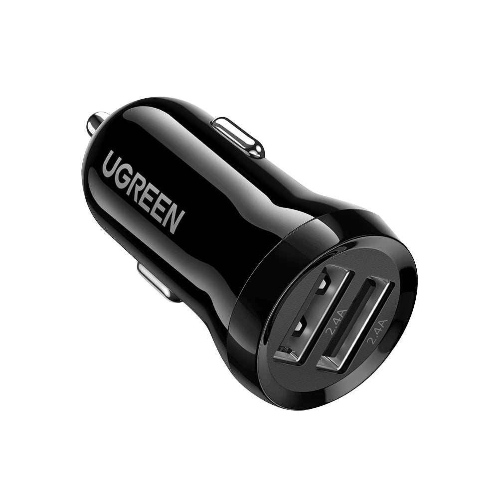 Cargador de Auto Mini de 24W / 2 Puertos USB-A / Compatible con Vehículos de 12 y 24 VCD / Chip Inteligente / Diseño Compacto / Multi protección / ABS-PC Ignifugo.