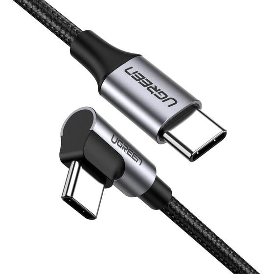 Cable USB-C a USB-C | 1 Metro (3.28 Pies) | Conector con Ángulo Recto de 90° | Carga Rápida de hasta 60W | 480 Mbps | PD3.0 | QC4.0/3.0/2.0 | FPC | AFC | Protección Integrada | Caja de Aluminio | Nylon Trenzado | Color Negro