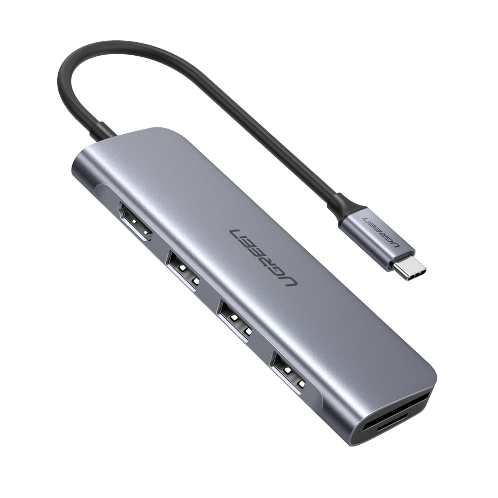 HUB USB-C Multipuertos / HDMI 4K@30Hz  / 3 Puertos USB-A 3.0 / Lector Tarjeta SD+TF (Uso Simultáneo) / 6 en 1 / Carcasa de Aluminio.
