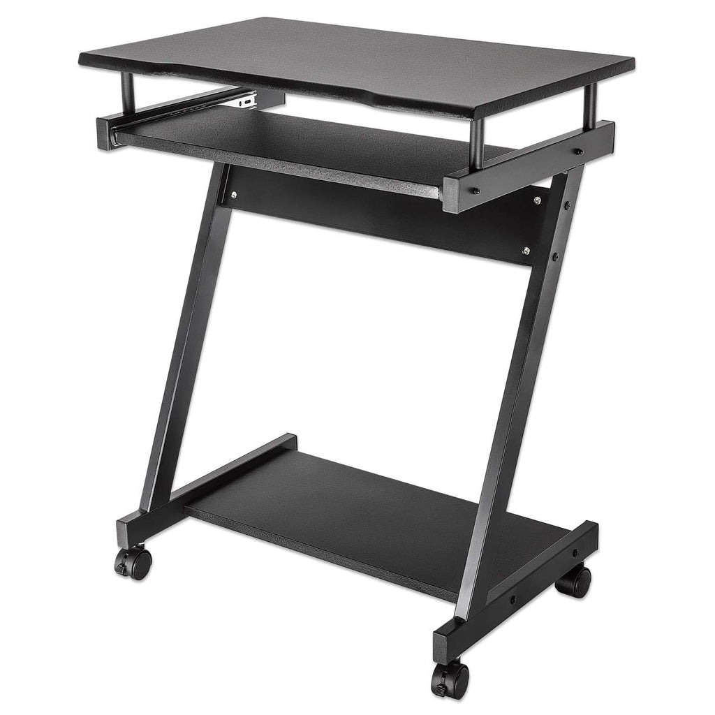 Manhattan Compact Desk with Wheels Slide-Out Keyboard Tray Bottom CPU Shelf Black