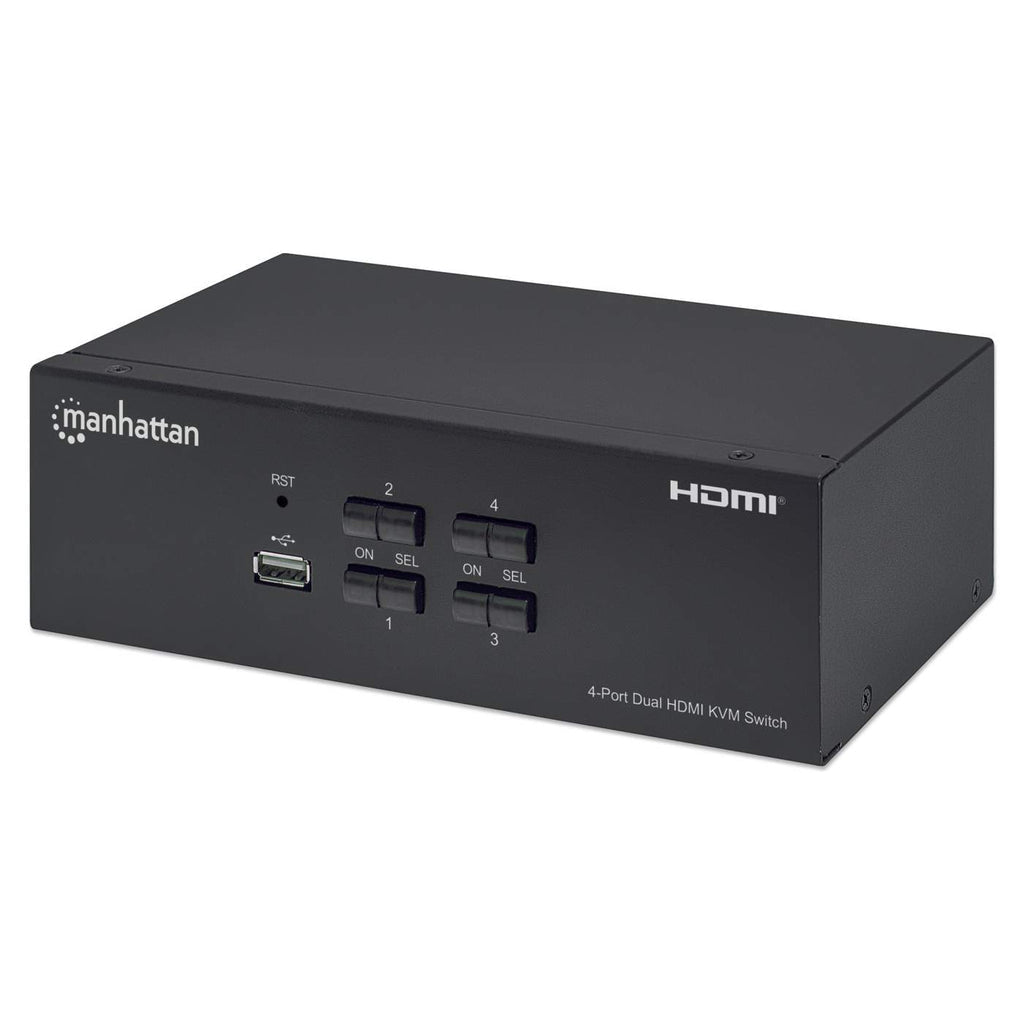 Manhattan MUX KVM HDMI Dual Monitor 4K Resolution with HDMI/USB-B/Audio to USB-A Cables 1.8m
