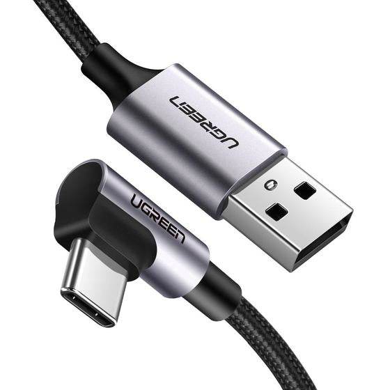Cable USB-A a USB-C | 2 Metros (6.56 Pies) | Conector con Ángulo Recto de 90° | Carga Rápida de hasta 60W | 480 Mbps | PD3.0 | QC /3.0/2.0 | FPC | AFC | Protección Integrada | Caja de Aluminio | Nylon Trenzado | Color Negro
