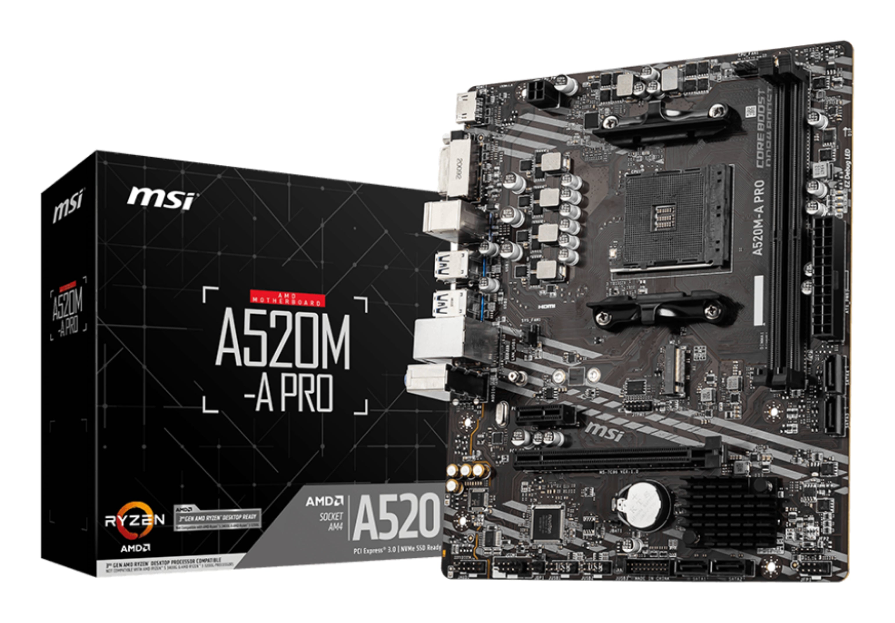 Tarjeta Madre MSI micro ATX A520M-A PRO S-AM4 AMD A520 HDMI 64GB DDR4 para AMD BIOS Actualizada para Serie Ryzen 5000